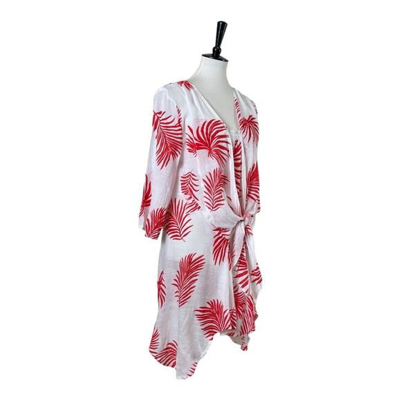 Christine Phillipe New Swim Coverup Tie Front White Red Palm Women’s Size Medium - Picture 2 of 14